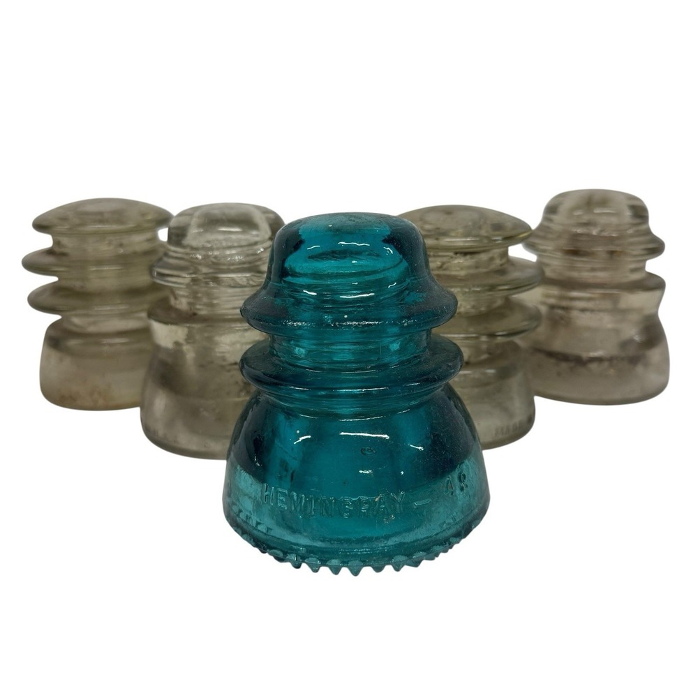 Antique Hemingray 42 Glass Insulator Lot of 5 CD 154 Hemi Blue Error USA